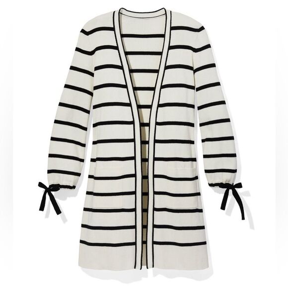 Talbots Sweaters - Talbots Oprah collection striped open front cardigan white black size P small